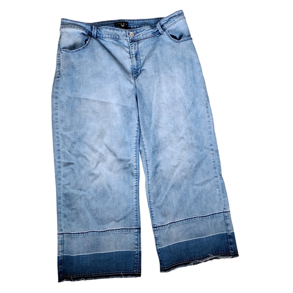 Susan Graver Jeans Womens 14 Wide Leg Cropped Light Wash Denim